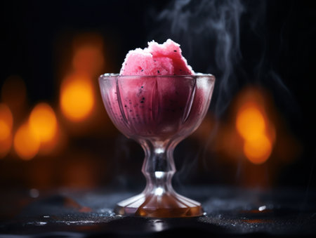 a pink ice cream in a glass cupの素材