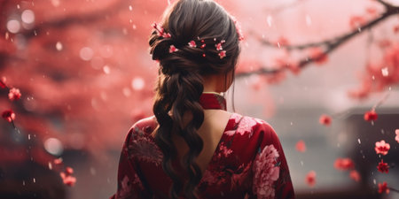 a woman with flowers in her hairの素材