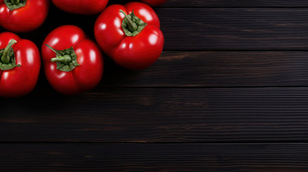 a group of red tomatoes on a wooden surfaceの素材