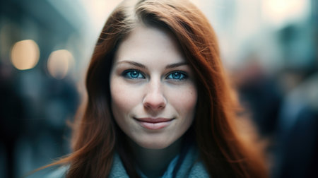 a woman with blue eyes and red hairの素材