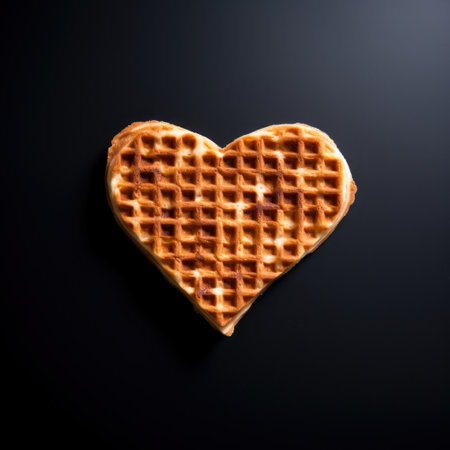 a heart shaped waffle on a black surfaceの素材