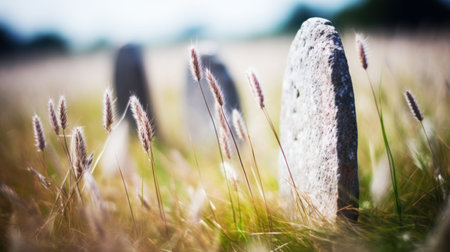 a headstone in a fieldの素材