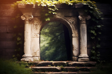 a stone archway with columns and ivyの素材