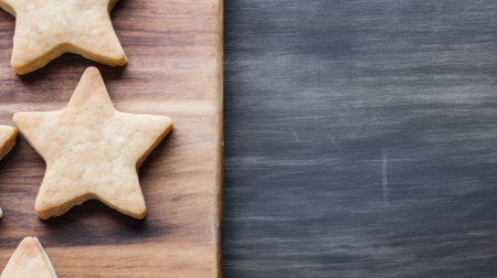 a star shaped cookies on a wooden surfaceの素材