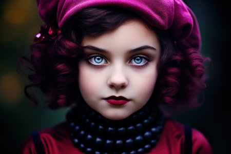a girl with purple hair and a pink hatの素材