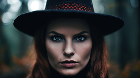 a woman with red hair wearing a hatの素材
