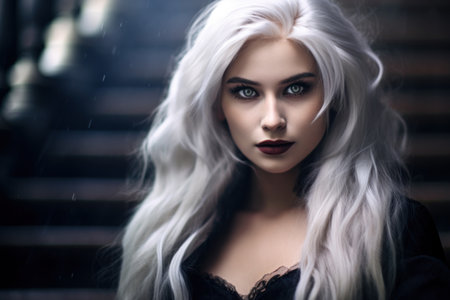 a woman with long white hairの素材