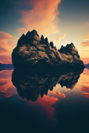 a rock island in waterの素材