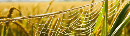 a spider web with dew on itの素材