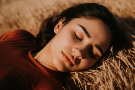 a woman lying down with eyes closedの素材