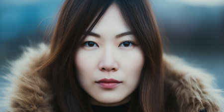 a close up of a woman's faceの素材
