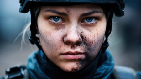a woman with dirt on her faceの素材