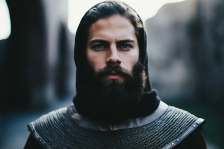 a man with a beard wearing a black hoodの素材