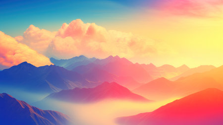 a colorful mountains with cloudsの素材