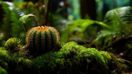 a cactus on a mossy surfaceの素材