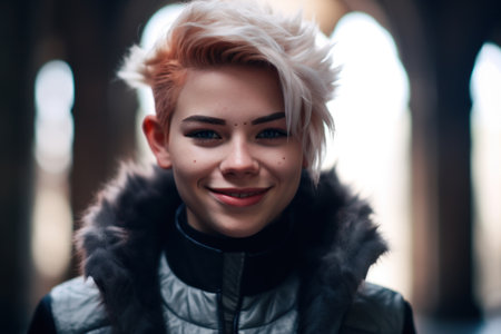 a person with short hair smilingの素材