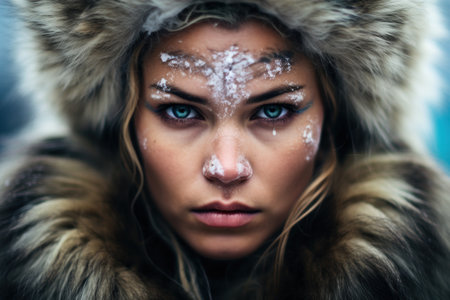 a woman with snow on her faceの素材