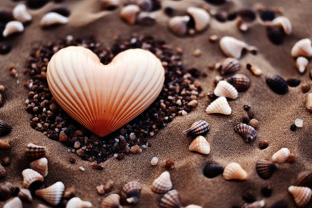 a heart shaped shell on sandの素材