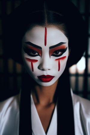 a woman with white face paintの素材