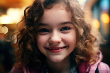 a girl smiling at the cameraの素材