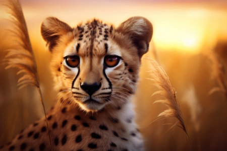 a cheetah in a fieldの素材
