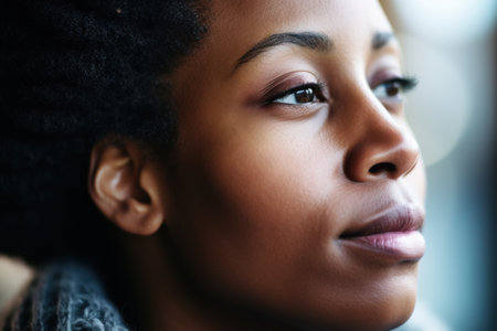 a close-up of a woman's faceの素材