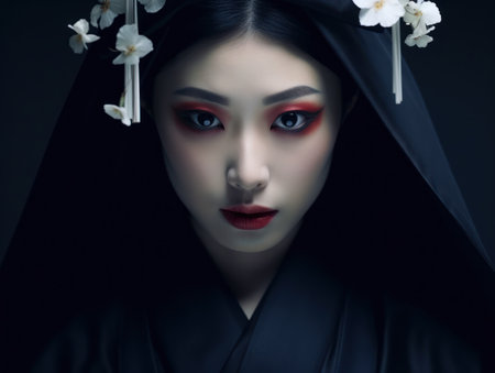 a woman with flowers in her hairの素材