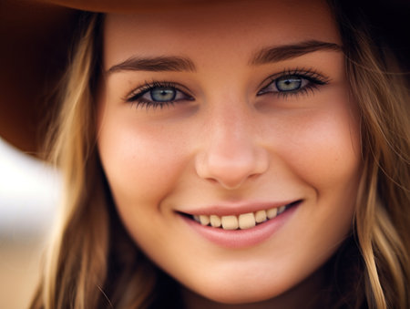 a close up of a woman's faceの素材