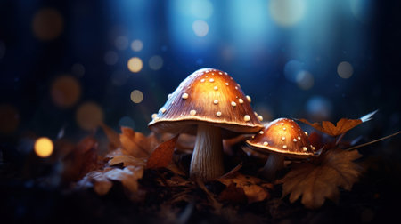 mushrooms growing in the leavesの素材