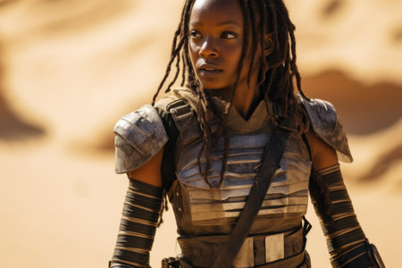 a woman in armor with a shoulder strapの素材