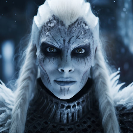 a person with white face paint and braidsの素材