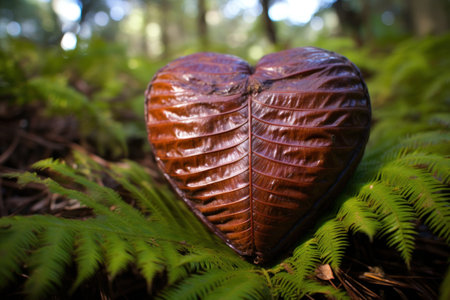 a heart shaped leaf on a fernの素材