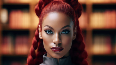 a woman with red hair and makeupの素材