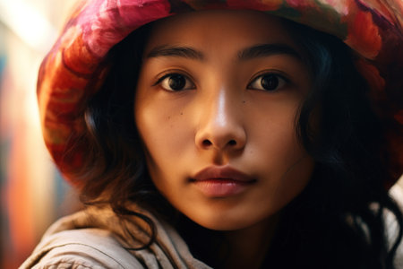 a woman with a floral hatの素材