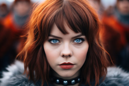 a woman with blue eyes and red hairの素材