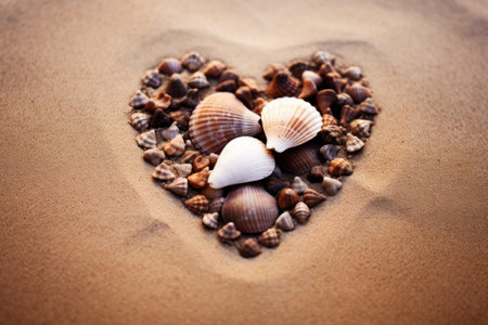 a heart shaped shell on sandの素材