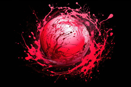 a red paint splashing around a sphereの素材