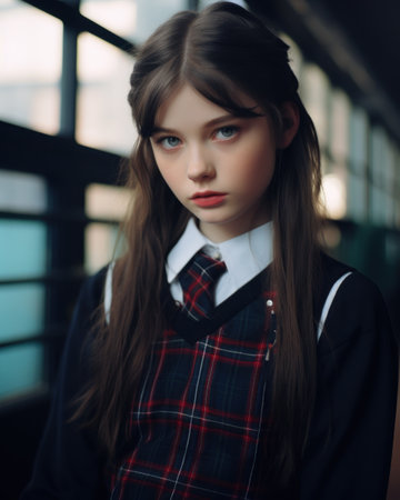 a girl in a school uniformの素材