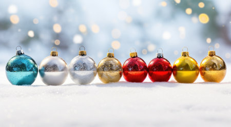 a row of ornaments in the snowの素材