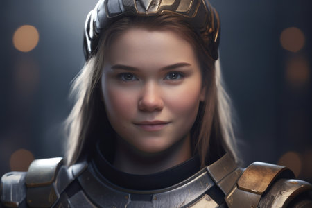 a woman wearing a metal helmetの素材