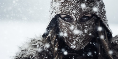 a woman wearing a mask with snow on her faceの素材