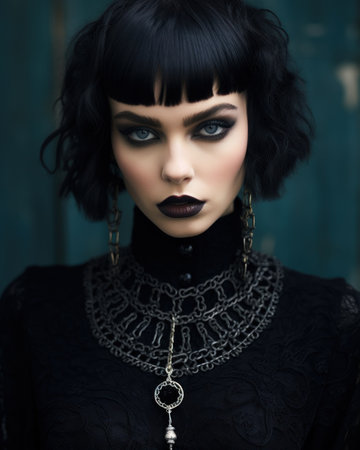 a woman with black hair and black makeupの素材