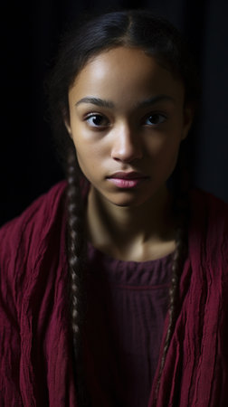 a woman with braids looking at the cameraの素材