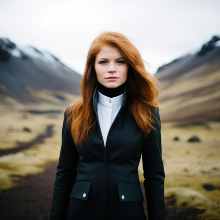 a woman standing in a fieldの素材