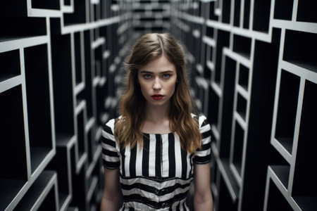 a woman in a striped dressの素材