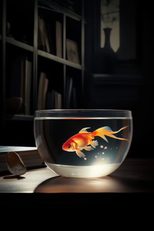 a goldfish in a bowl of waterの素材