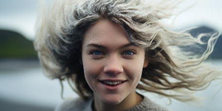 a woman with white powder on her hairの素材