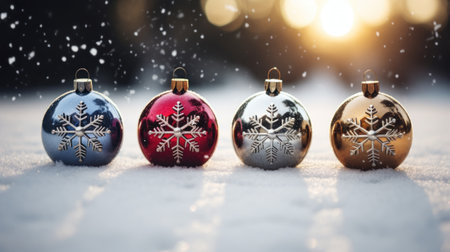 a group of ornaments in the snowの素材