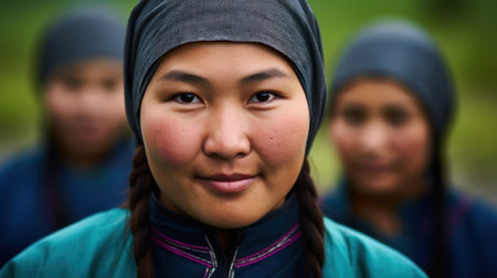 a woman with a head scarfの素材