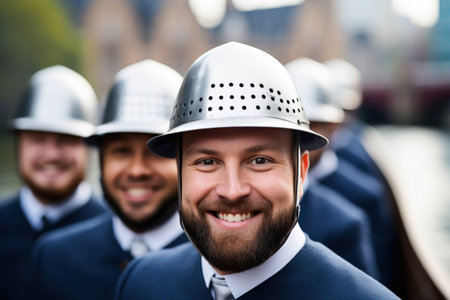 a group of men wearing helmetsの素材